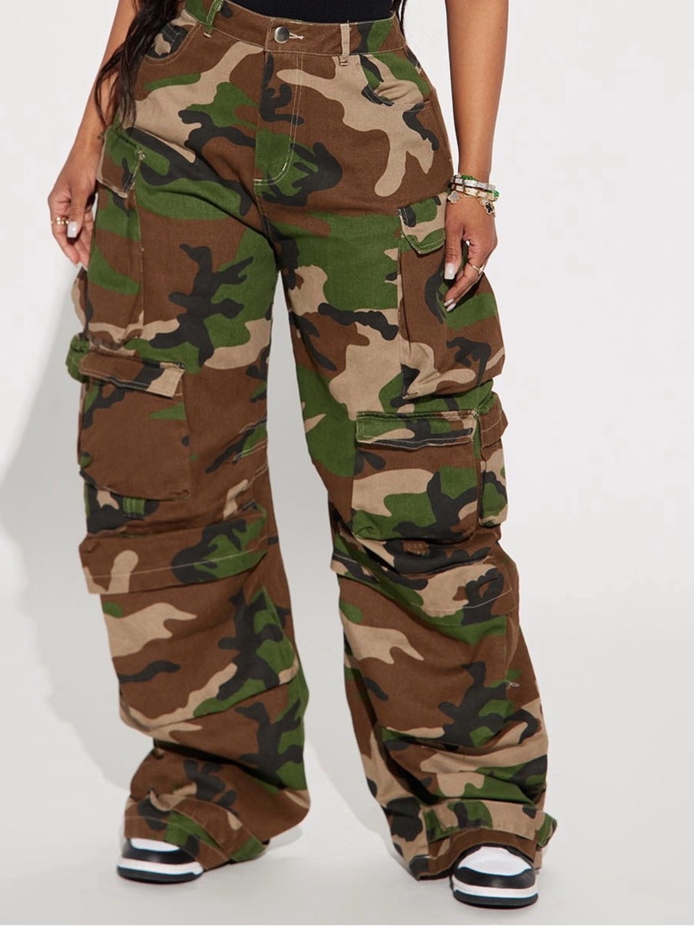 Wide-Leg Camo Cargo Pants - Green Camo